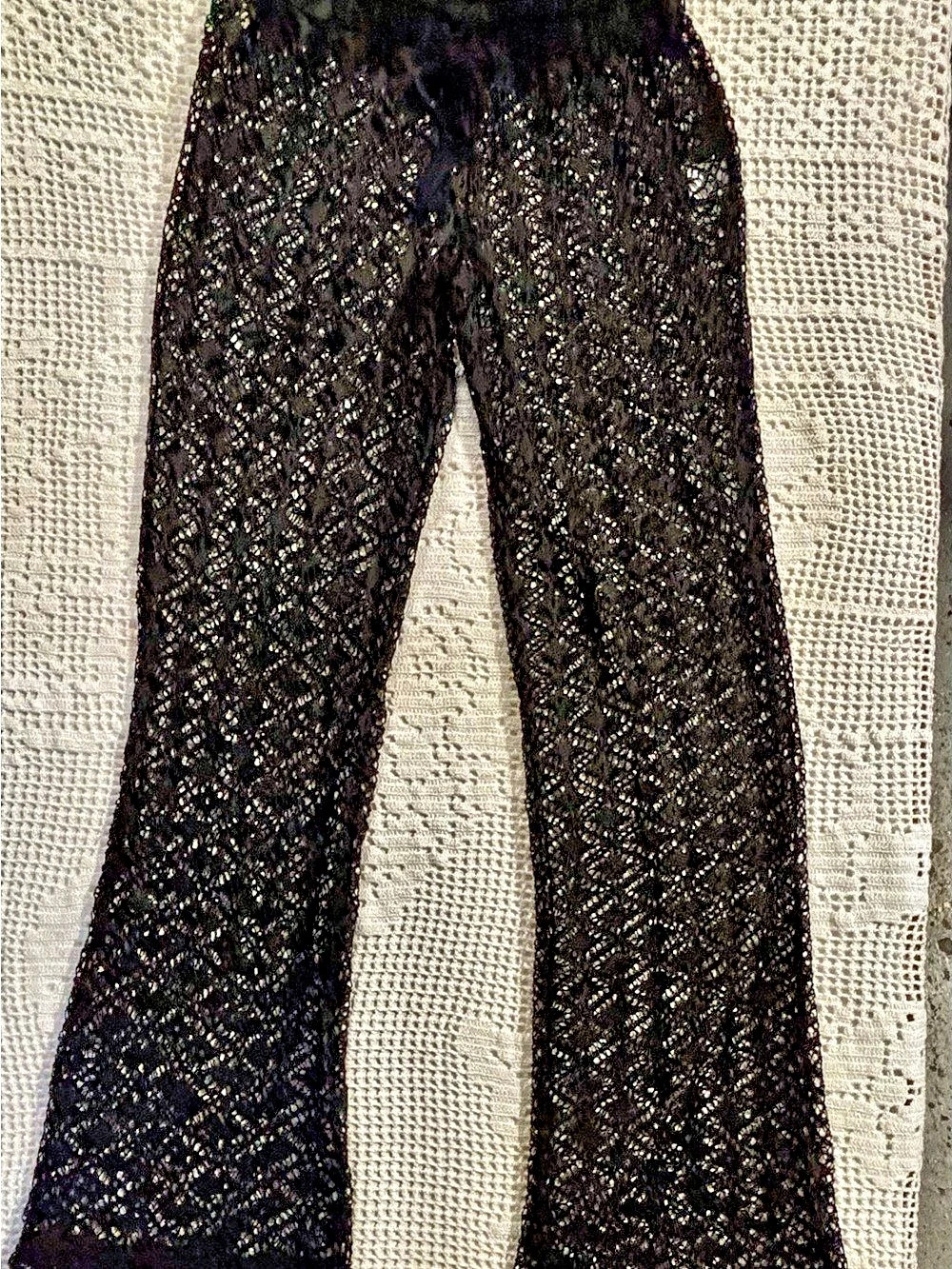 Miken Swim Black Crochet Flared Pants Cover-Up Size Medium